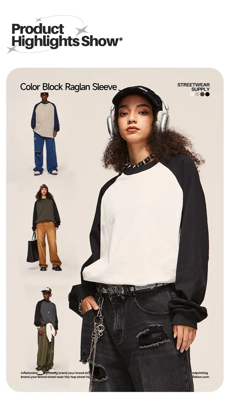 265G Heavyweight Color-Blocked Raglan Long Sleeve T-Shirt on model, image 1