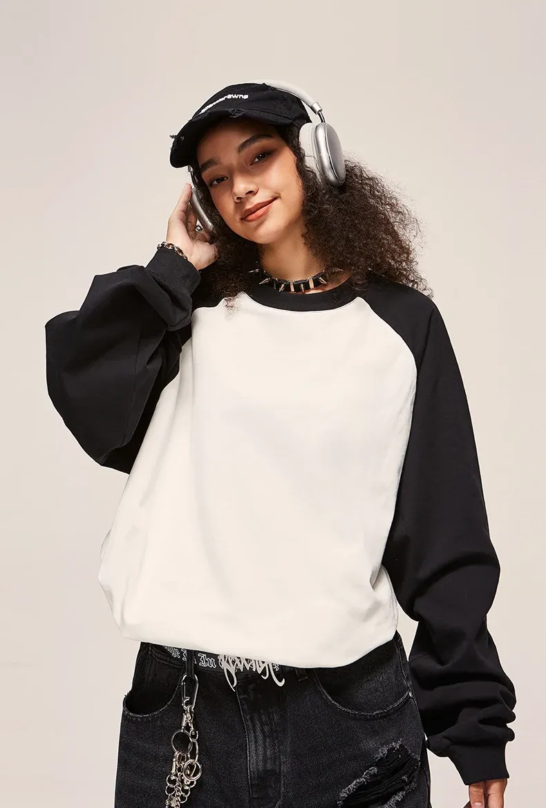 265G Heavyweight Color-Blocked Raglan Long Sleeve T-Shirt on model, image 3