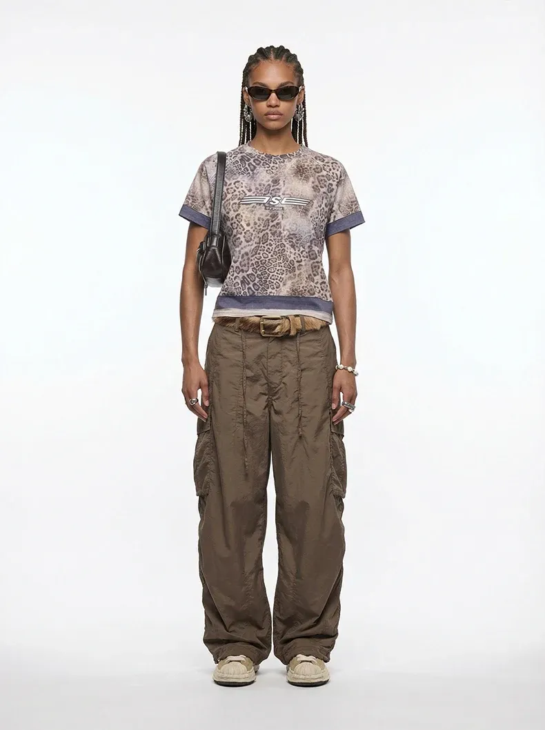 Fine Plaid Loose Cargo Wide-Leg Pants on model, image 2