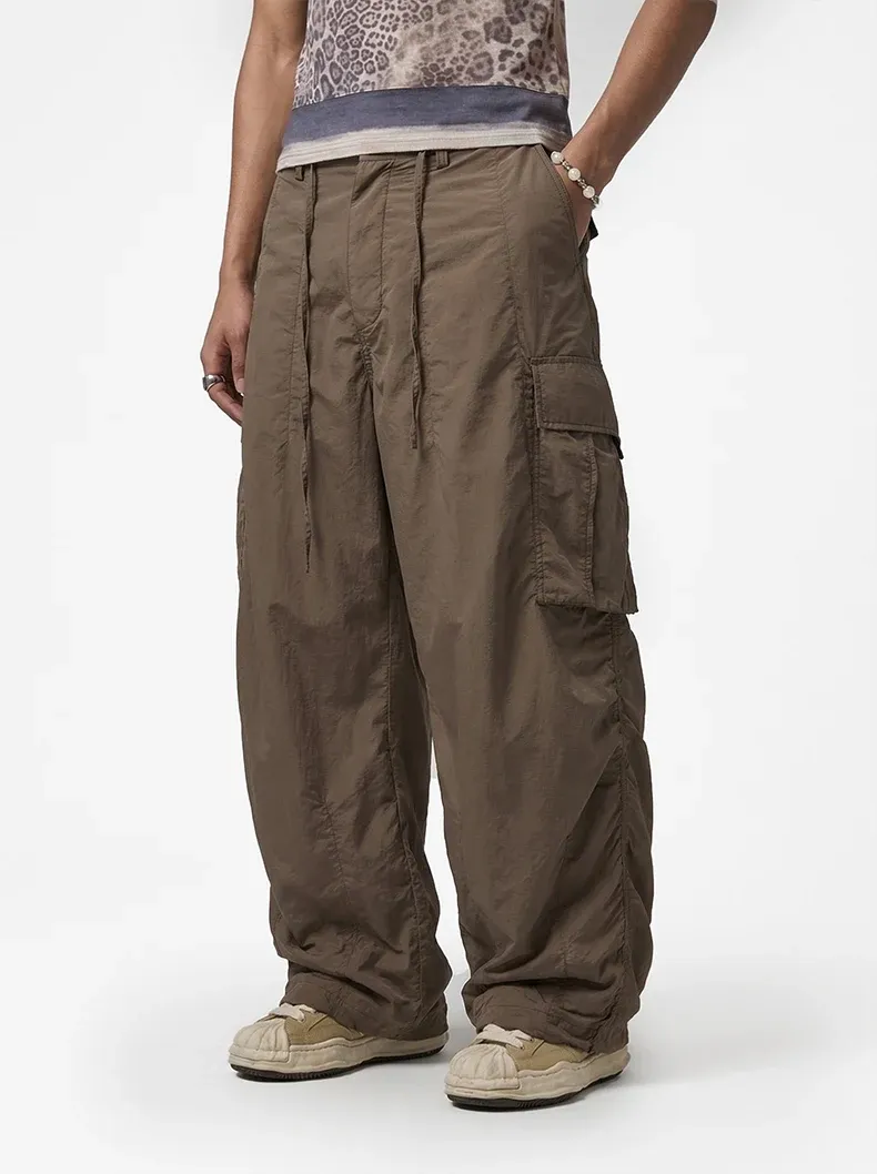 Fine Plaid Loose Cargo Wide-Leg Pants on model, image 4