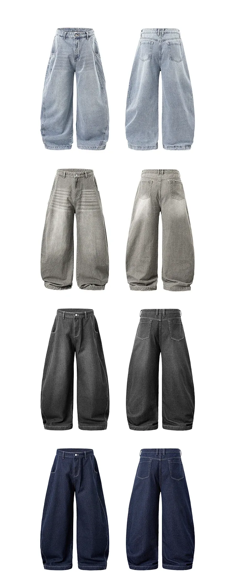 Washed Curved-Leg Denim Pants on model, image 5