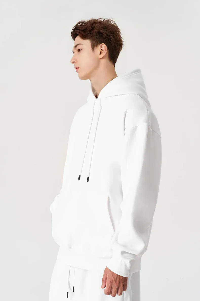 American Hooded Heavy Fleece Sweatshirt on model, image 1