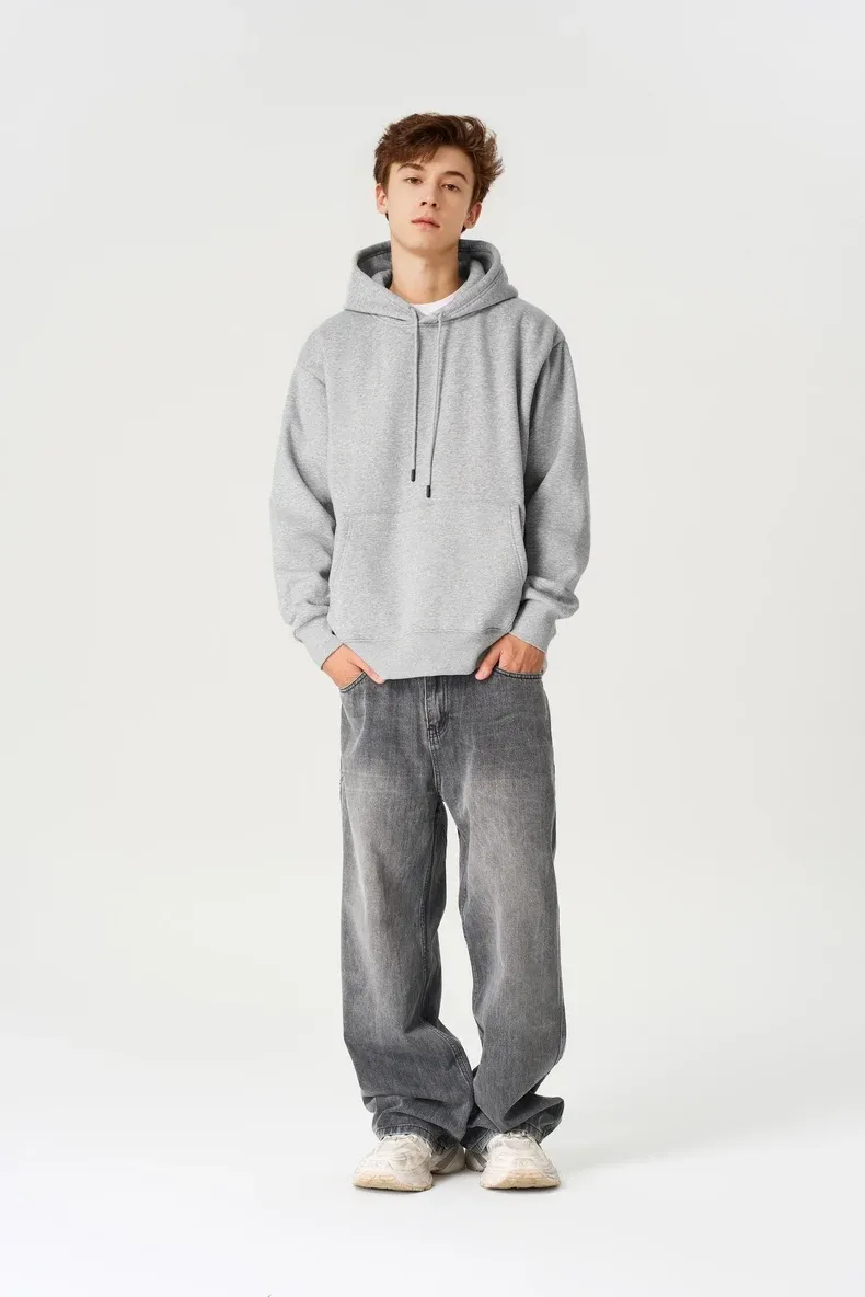 American Hooded Heavy Fleece Sweatshirt on model, image 2