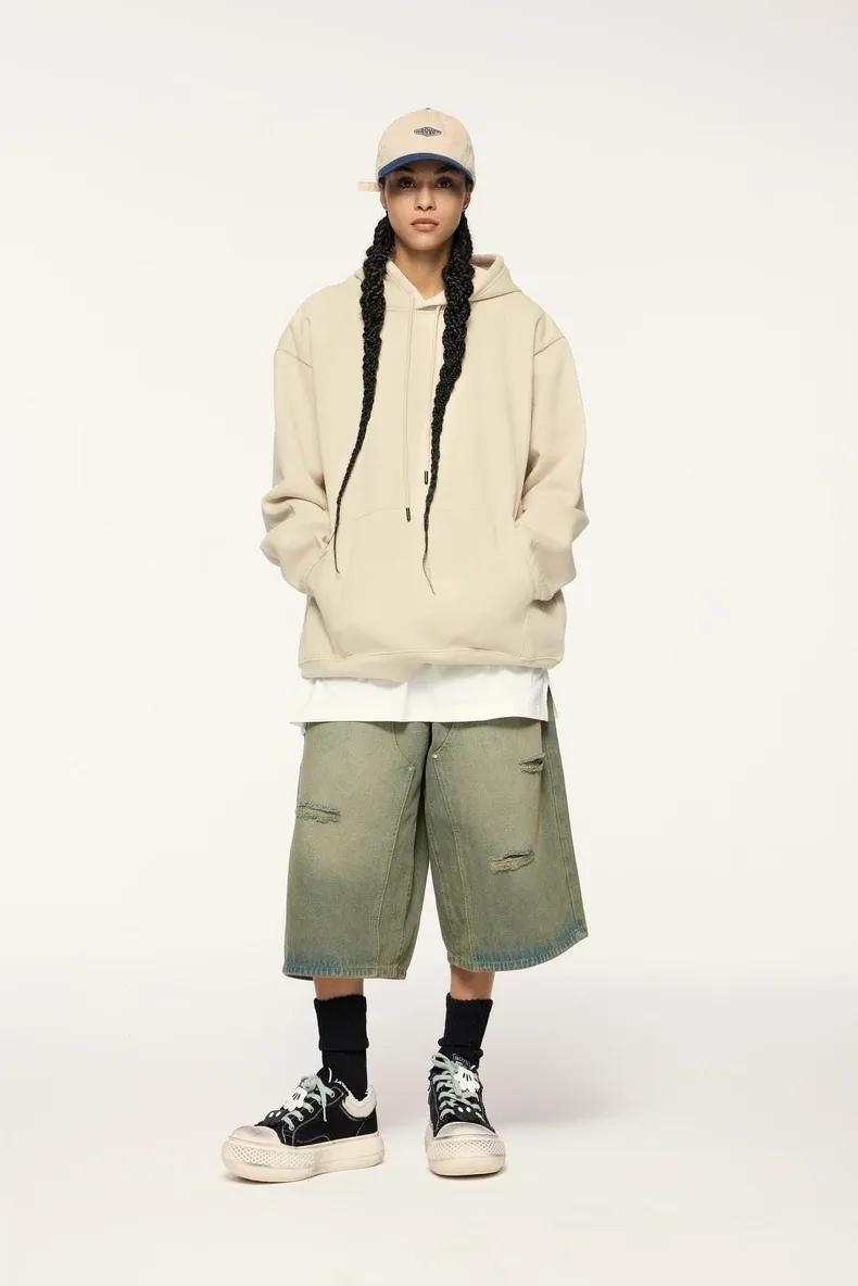 American Hooded Heavy Fleece Sweatshirt on model, image 4