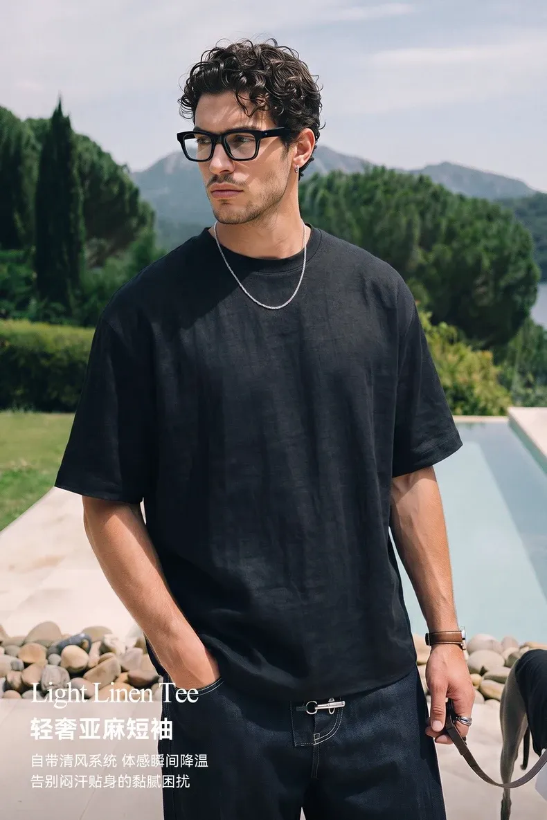 Linen Short Sleeve Shirt on model, image 4