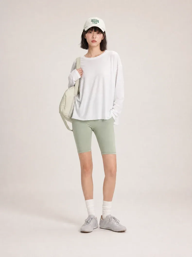 Wool Snowflake Yarn Long Sleeve T-Shirt on model, image 2