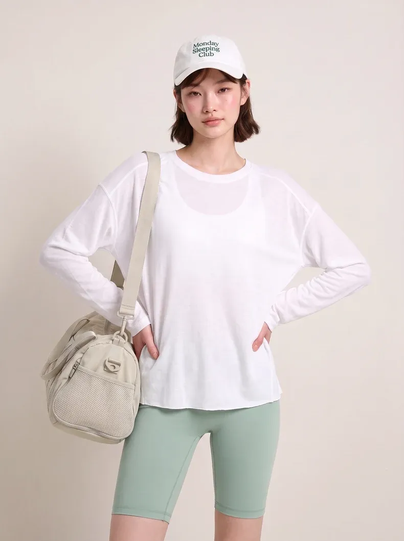 Wool Snowflake Yarn Long Sleeve T-Shirt on model, image 3