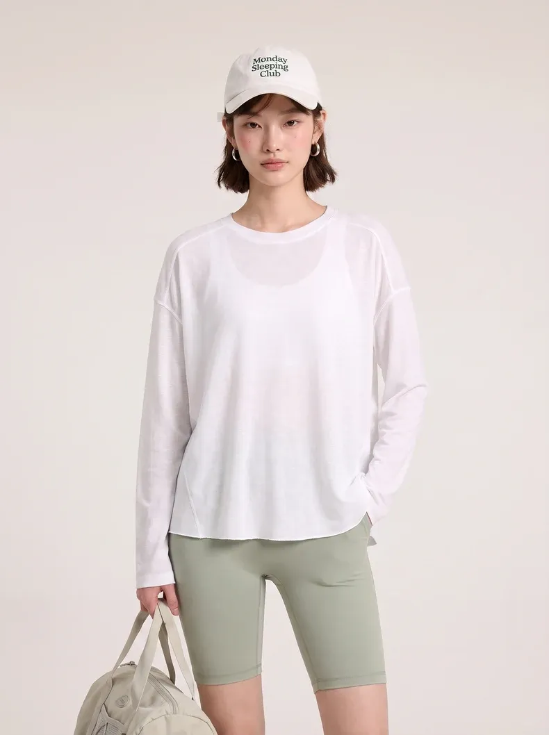 Wool Snowflake Yarn Long Sleeve T-Shirt on model, image 4