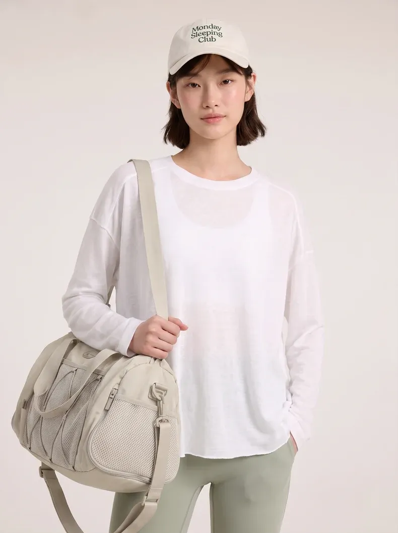 Wool Snowflake Yarn Long Sleeve T-Shirt on model, image 5