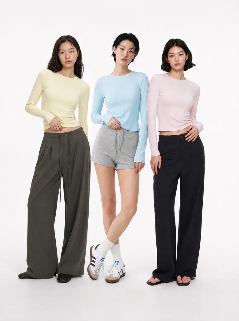 French Linen-Blend Long Sleeve Top on model, image 1