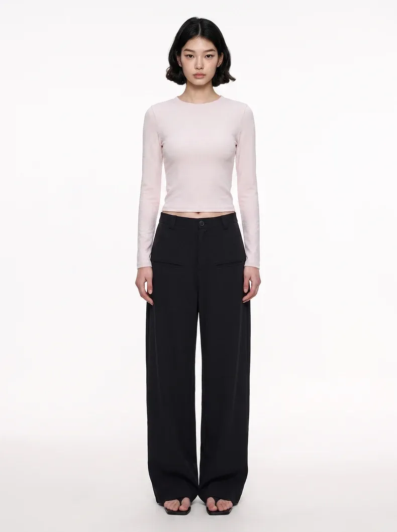 French Linen-Blend Long Sleeve Top on model, image 3