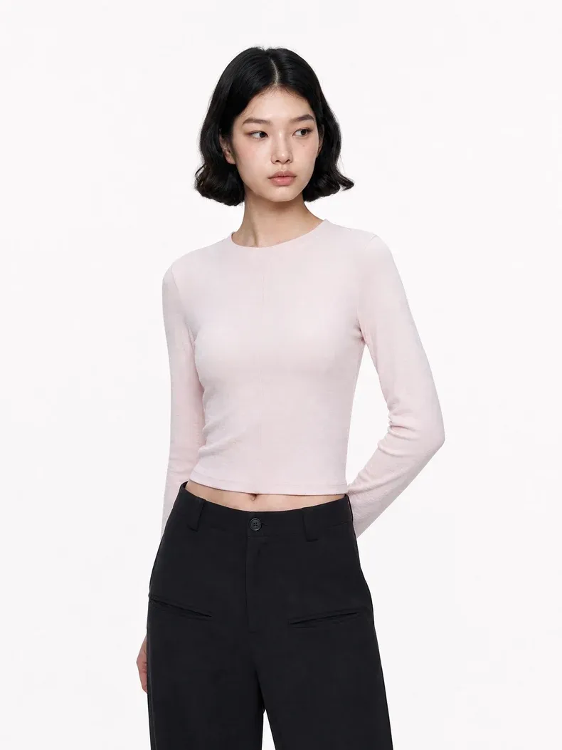 French Linen-Blend Long Sleeve Top on model, image 5